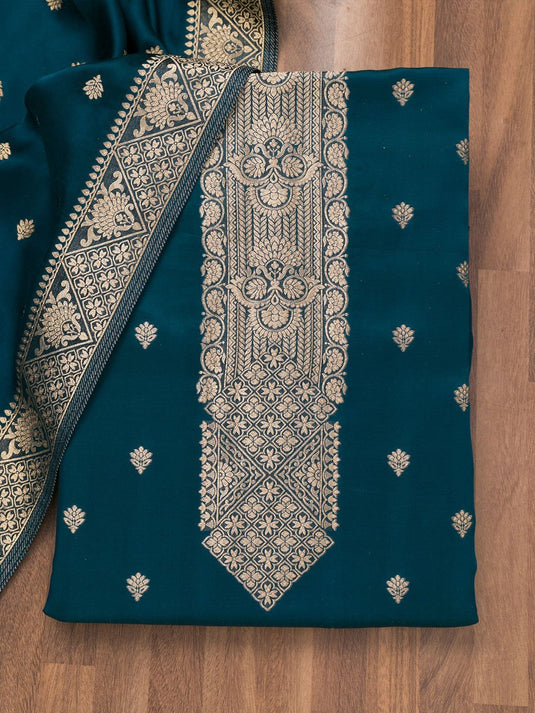Ethnic Motifs Embroidered Zari Unstitched Dress Material