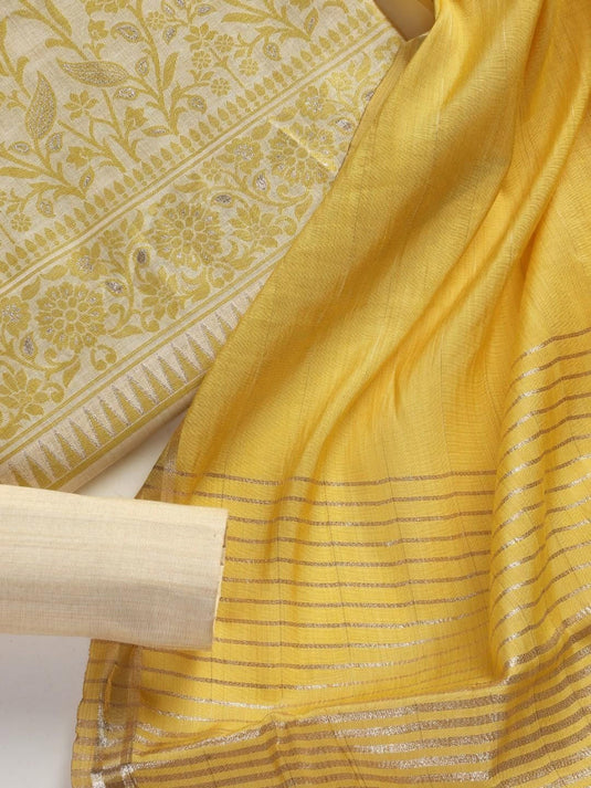 Floral Woven Design Zari Unstitched Dress Material