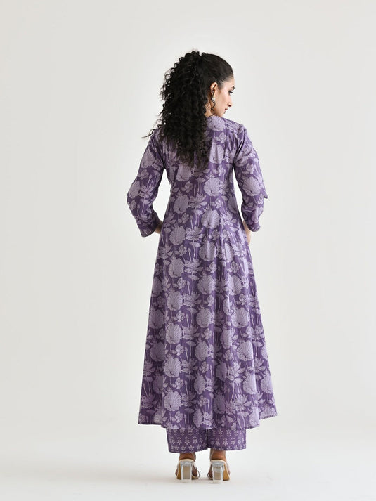 Floral Printed Angarakha Pure Cotton Tunic With Trousers