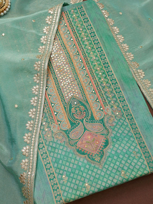 Floral Woven Design Beads & Stones Unstitched Dress Material