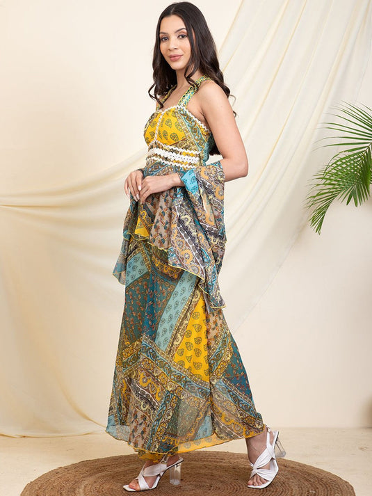 Printed Top & Sharara With Dupatta Co-Ords