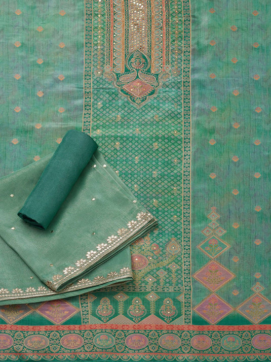 Floral Woven Design Beads & Stones Unstitched Dress Material
