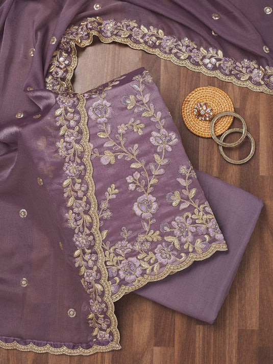Floral Embroidered Zari Unstitched Dress Material