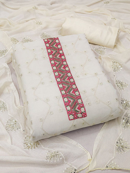 Geometric Embroidered Sequinned Silk Georgette Unstitched Dress Material