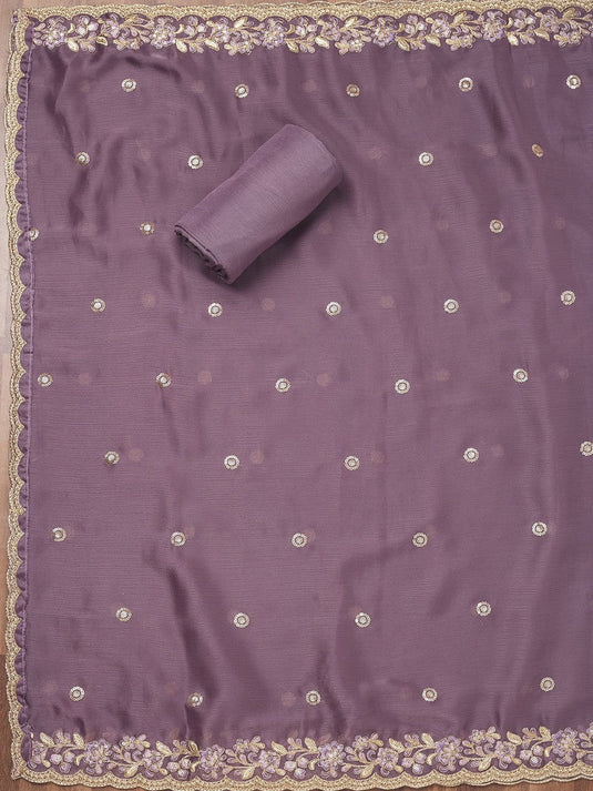 Floral Embroidered Zari Unstitched Dress Material