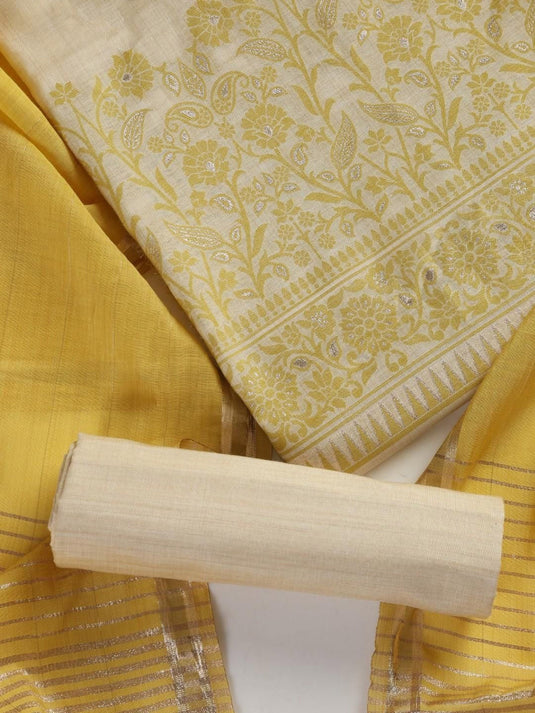 Floral Woven Design Zari Unstitched Dress Material
