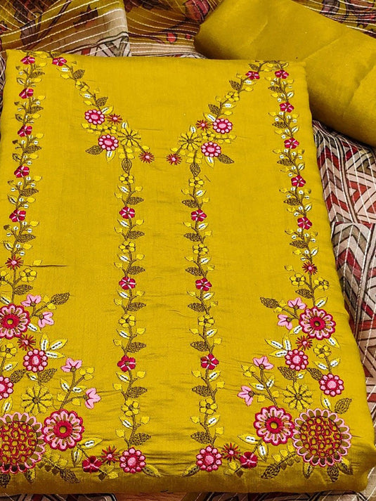 Floral Embroidered Pure Silk Unstitched Dress Material