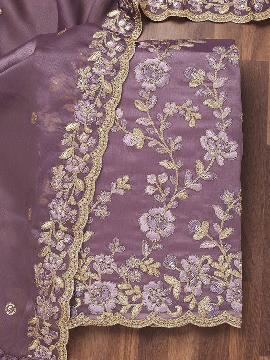 Floral Embroidered Zari Unstitched Dress Material