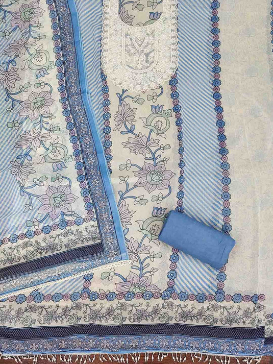 Floral Printed Beads and Stones Organza Unstitched Dress Material