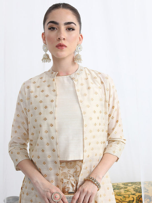 Ethnic Motifs Woven Design Top & Skirt With A-Line Jacket