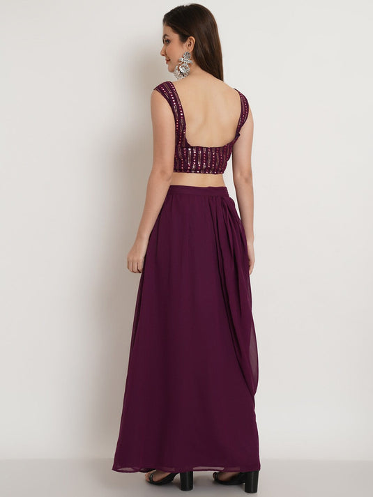 Embellished Mirror Work Top With Skirt