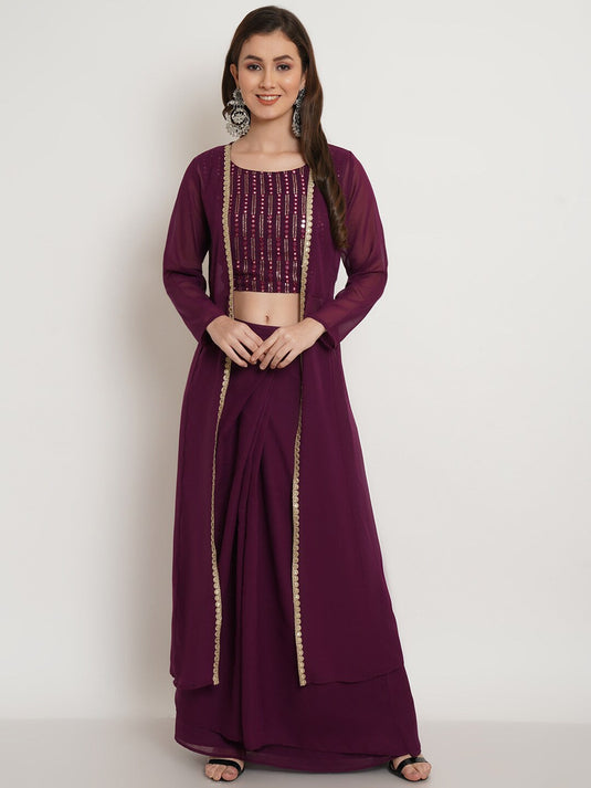 Embellished Mirror Work Top With Skirt