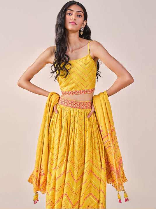Geometric Printed Sleeveless Top Skirt & Dupatta