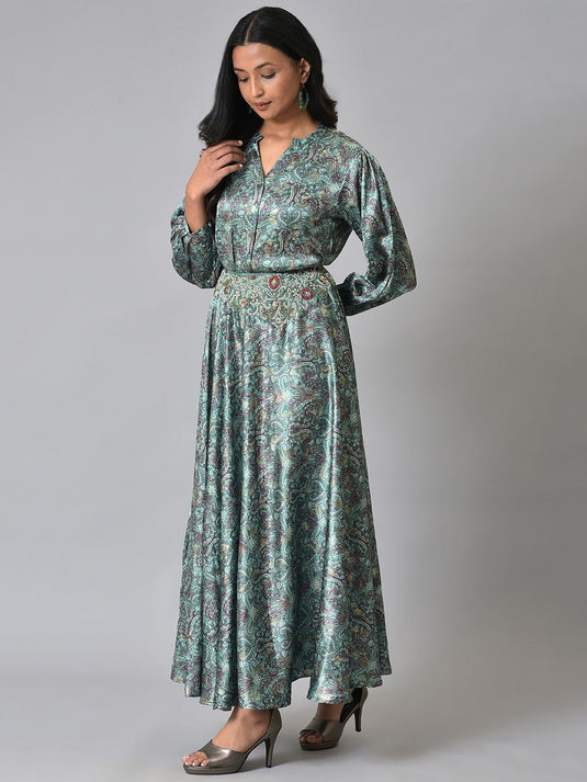 Women Printed Shirt with Skirt Co-Ords Set