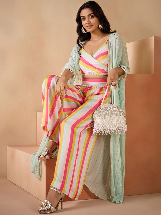 Striped Top With Trouser & Jacket