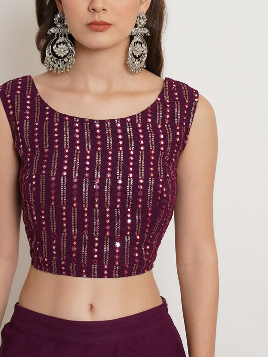 Embellished Mirror Work Top With Skirt