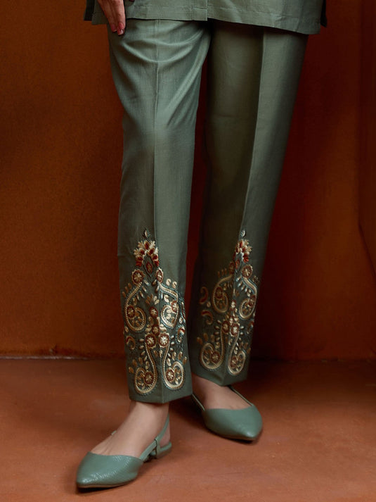 Sirocco Green Embroidered Tunic with Trouser