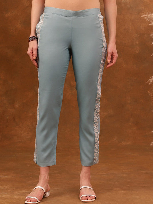 Blue Embroidered Tunic With Trousers Co-Ords