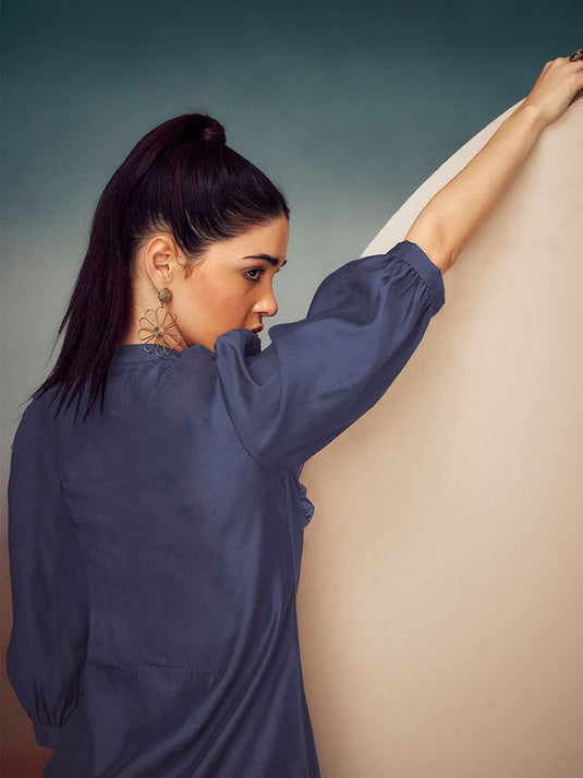 Embroidered Band Collar Tunic With Trouser
