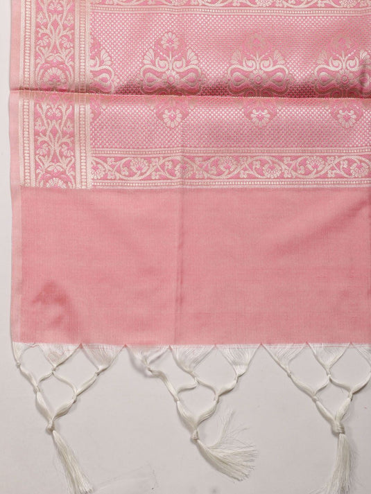 Ethnic Motifs Woven Design Zari Chanderi Unstitched Dress Material