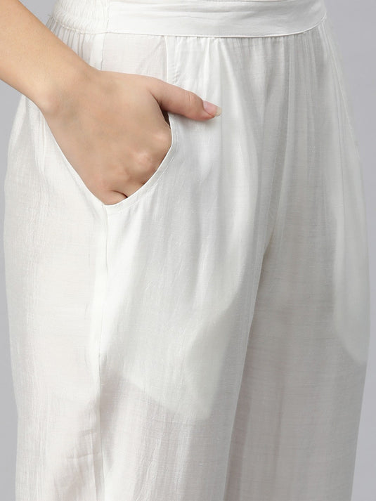 Women Embroidered Pure Silk Tunic with Trousers