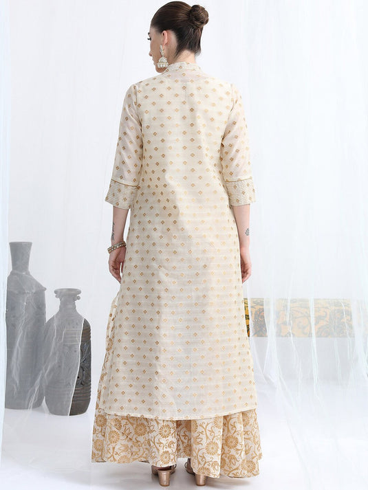 Ethnic Motifs Woven Design Top & Skirt With A-Line Jacket