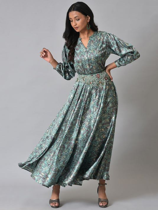 Women Printed Shirt with Skirt Co-Ords Set