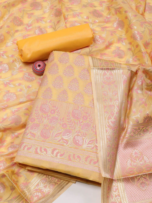 Ethnic Motifs Woven Design Chanderi Zari Unstitched Dress Material