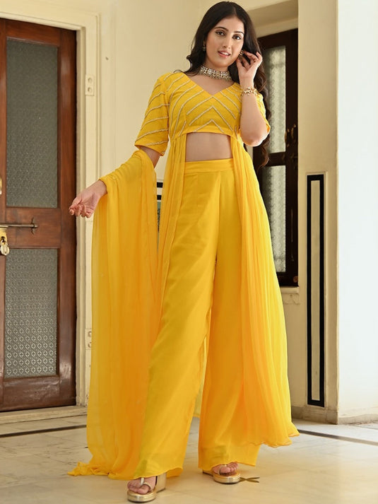 Embellished Top With Palazzo & Dupatta