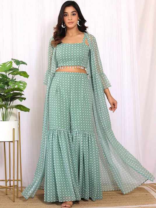 Printed Top & Sharara Shrug
