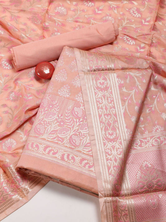 Ethnic Motifs Woven Design Zari Chanderi Unstitched Dress Material