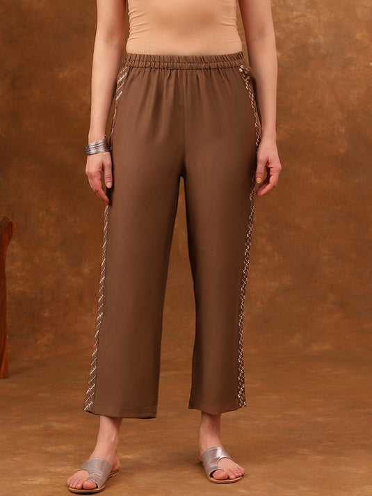 Embroidered Mirror Work Tunic With Trousers & Belt