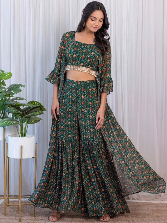3-Piece Ethnic Motifs Printed Georgette Co-Ord Set