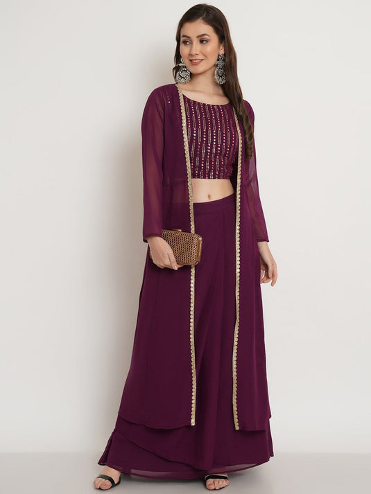 Embellished Mirror Work Top With Skirt