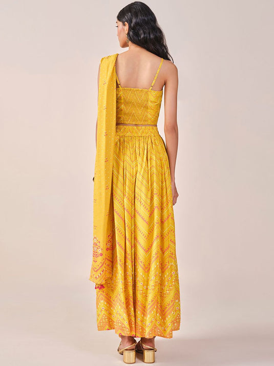 Geometric Printed Sleeveless Top Skirt & Dupatta
