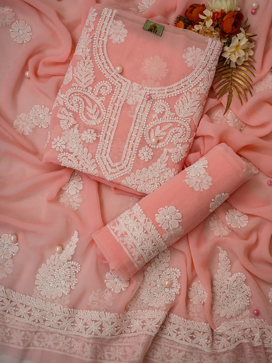 Ethnic Motifs Embroidered Chikankari Unstitched Dress Material