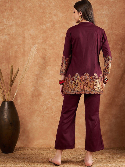 Shoulder Straps Winter Pashmina Top & Trouser With Jacket