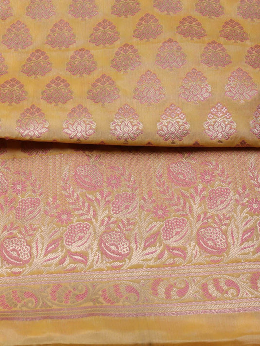 Ethnic Motifs Woven Design Chanderi Zari Unstitched Dress Material