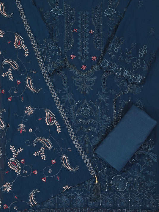 Heavy Embroidered Poly Georgette Dress Material with Dupatta