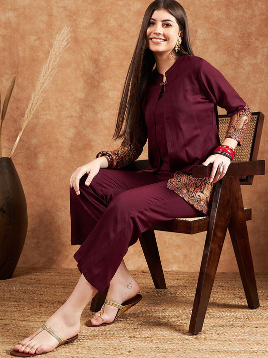 Shoulder Straps Winter Pashmina Top & Trouser With Jacket