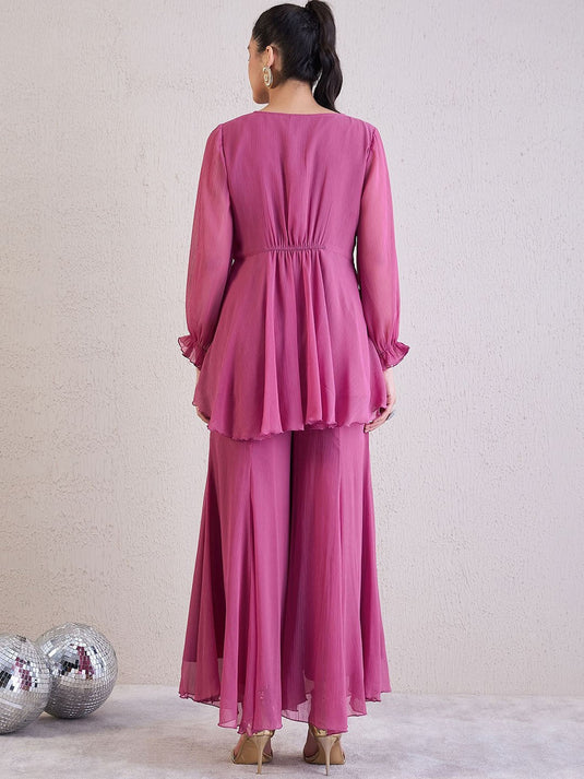 Embellished V Neck Tunic With Palazzo