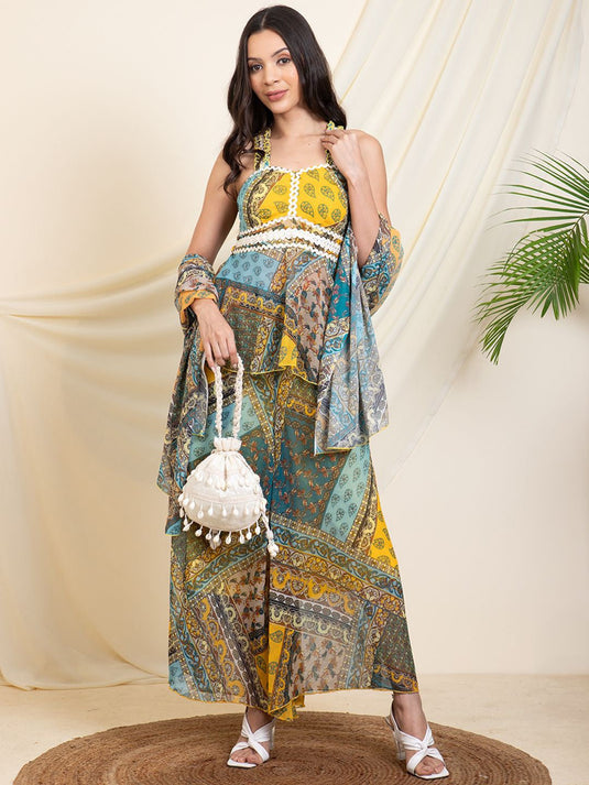 Printed Top & Sharara With Dupatta Co-Ords