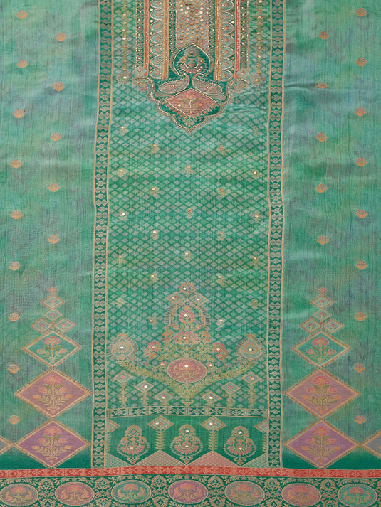 Floral Woven Design Beads & Stones Unstitched Dress Material
