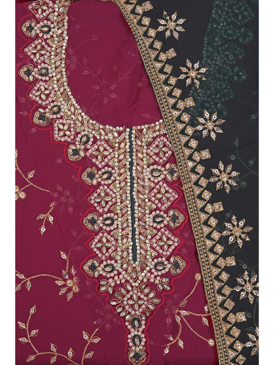 Heavy Embroidered Poly Georgette Dress Material with Dupatta