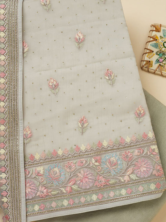 Ethnic Motifs Embroidered Beads and Stones Unstitched Dress Material