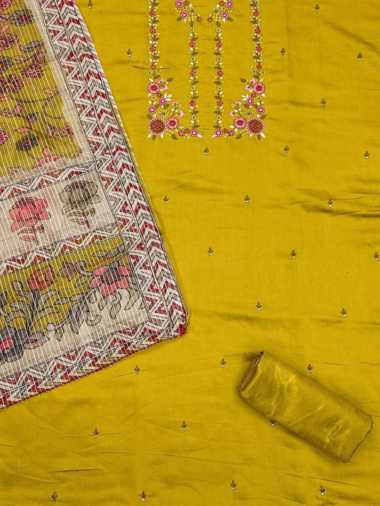 Floral Embroidered Pure Silk Unstitched Dress Material