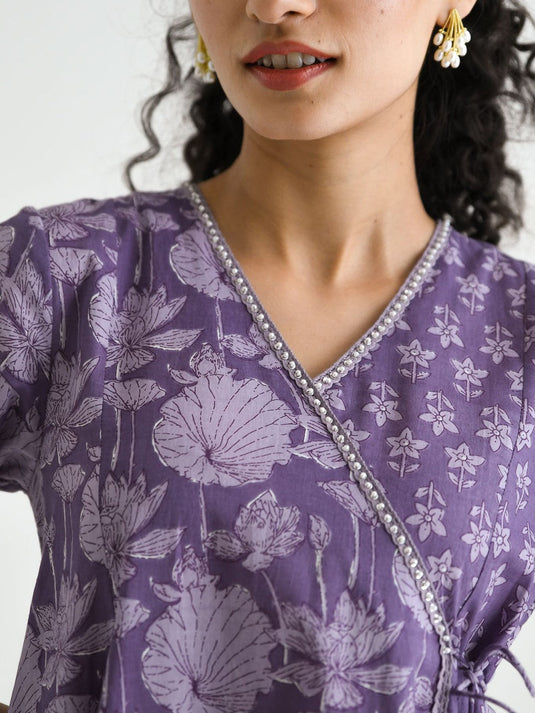Floral Printed Angarakha Pure Cotton Tunic With Trousers