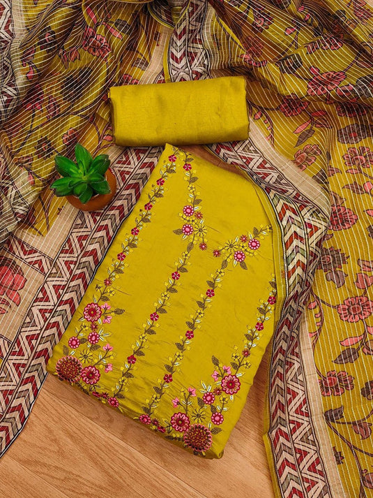 Floral Embroidered Pure Silk Unstitched Dress Material