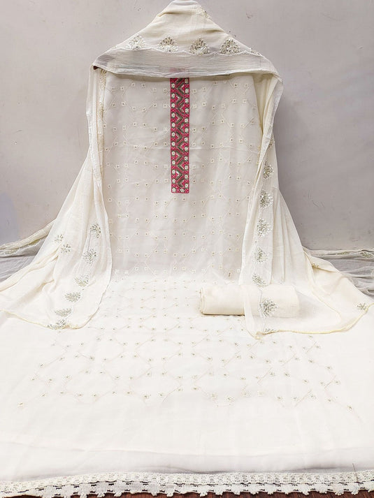 Geometric Embroidered Sequinned Silk Georgette Unstitched Dress Material