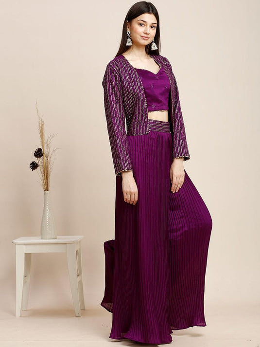 Embroidered Jacket & Top with Palazzo